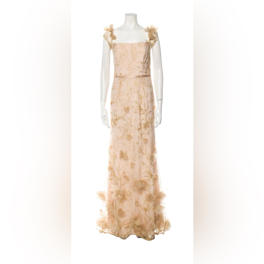 Marchesa Notte Chic Floral 3D Embroidered Evening Dress
